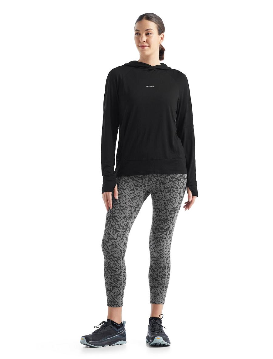 Bluzy Z Kapturem Icebreaker Cool-Lite™ Merino Long Sleeve Damskie Czarne | PL 1278SGLO